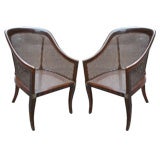 A Pair Faux-Rosewood Caned Tub Chairs