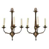 A Pair of Oversized Directoire-Style Brass and Bronze Sconces