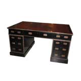 Exceptional Ebonized Leather-top Campagne Partner's Desk