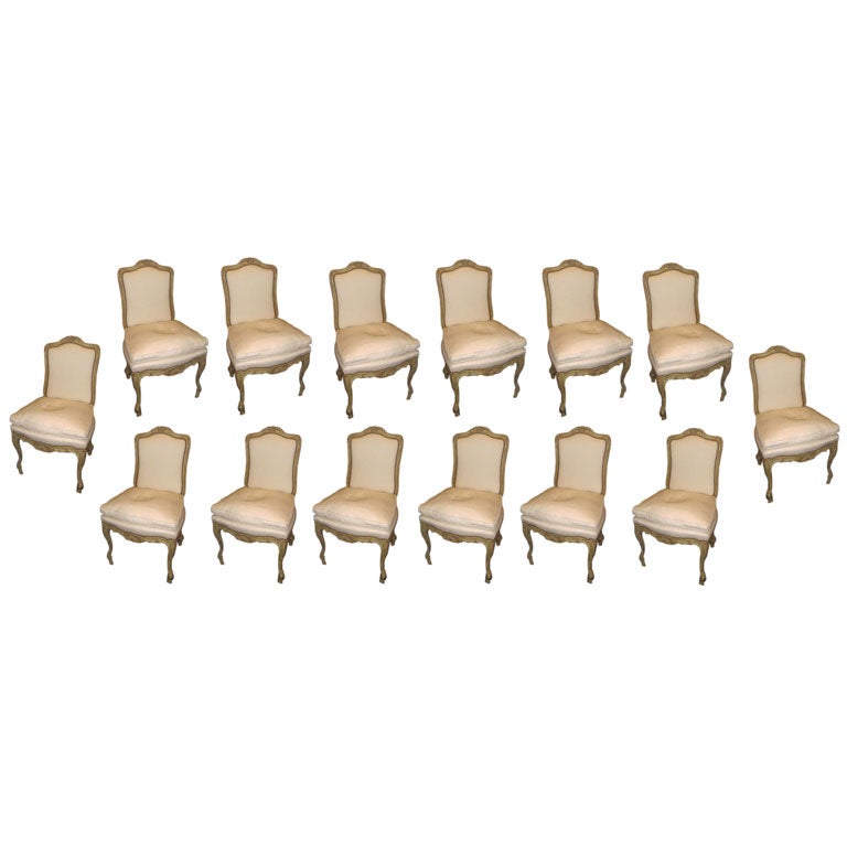 Set 14  Jansen Stamped Dining Chairs in the Louis XV Manner