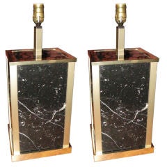 A Pair of Sculptural Marble and Brass Lamps