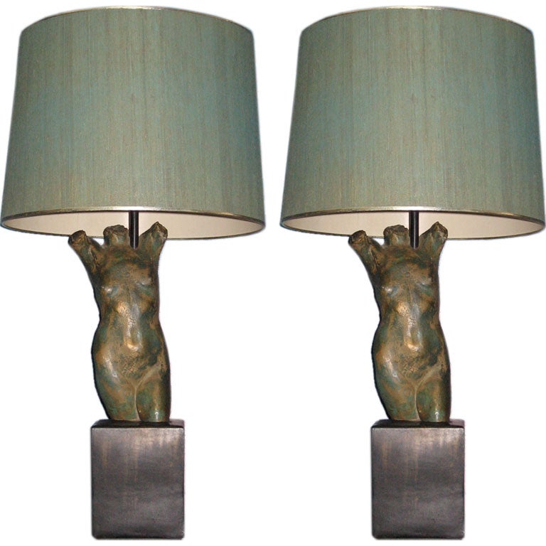 Pair of Female Nude Torso Lamps