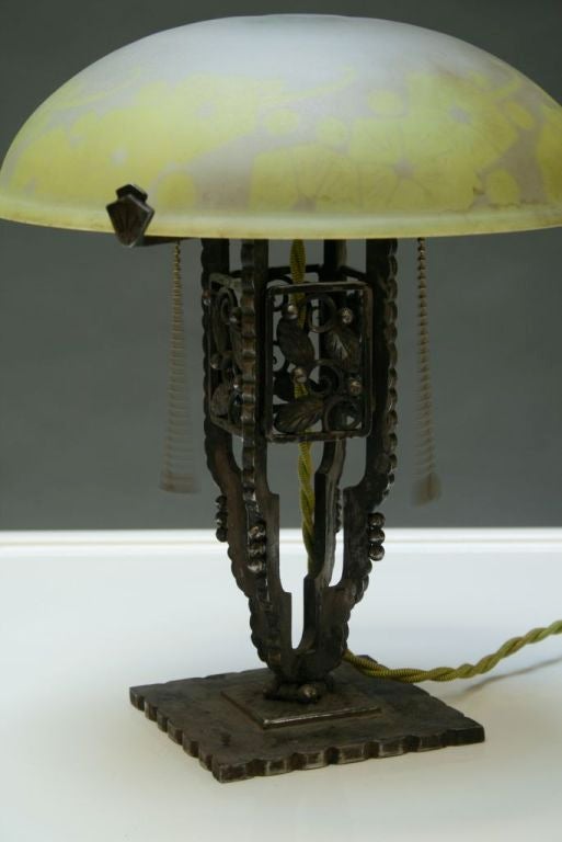 French Wrought Iron Lamp with Cameo Shade 1
