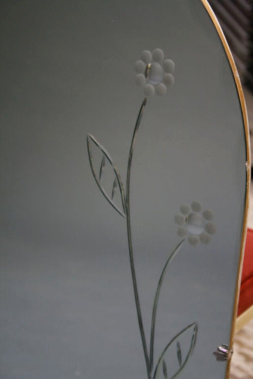 Decorative Flush Mount Mirror with Engraved Flowers