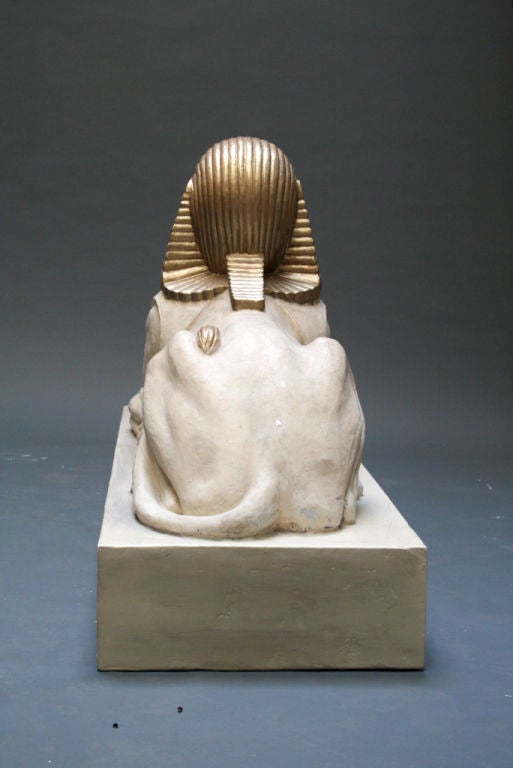 Plaster Pair of Large 1920's Sphinx Statues