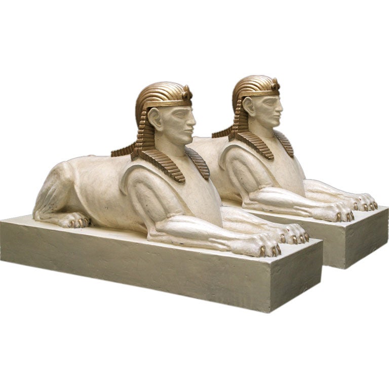 Pair of Large 1920's Sphinx Statues