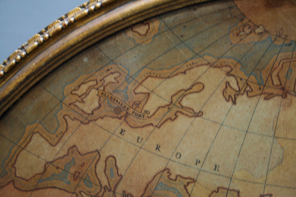 Circa 1908 Round Map of the Eastern Hemishere in Gilt Frame