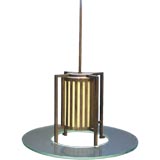 Bronze and Glass Ceiling Lantern (in the style of FLW)