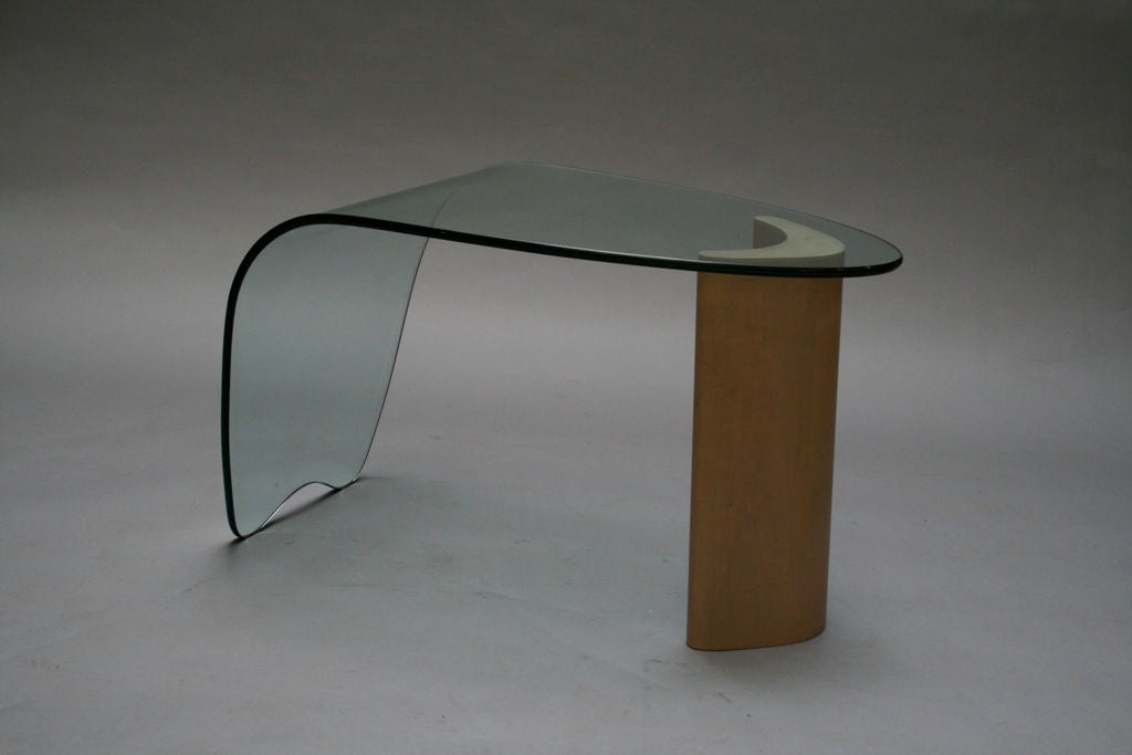 Two Tables of Bent Glass and Wood, Coffee and Side