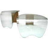 Two Tables of Bent Glass and Wood, Coffee and Side