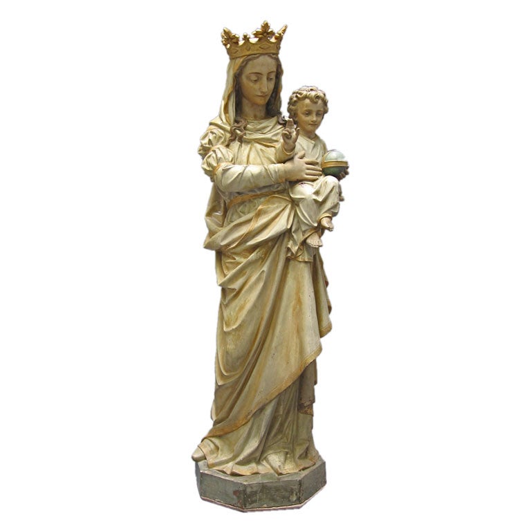 3/4 Life-Size Polychrome Terra-Cotta Madonna and Child