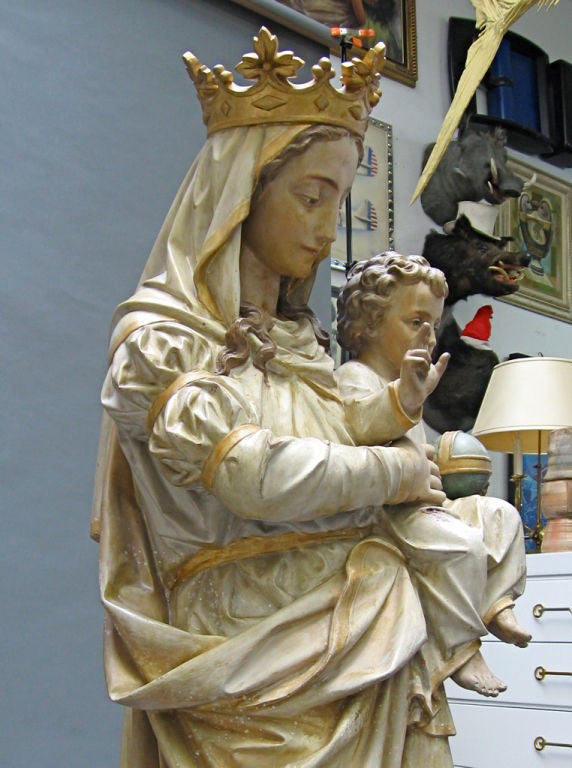 Ceramic 3/4 Life-Size Polychrome Terra-Cotta Madonna and Child