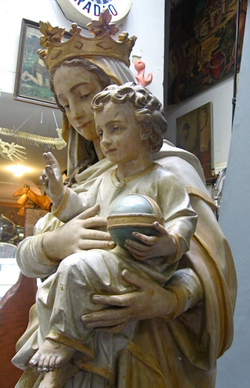 3/4 Life-Size Polychrome Terra-Cotta Madonna and Child 1
