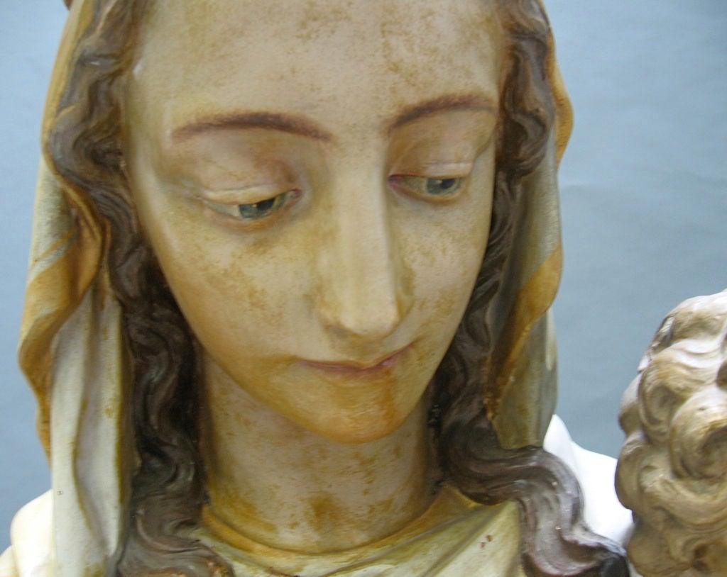 3/4 Life-Size Polychrome Terra-Cotta Madonna and Child 3