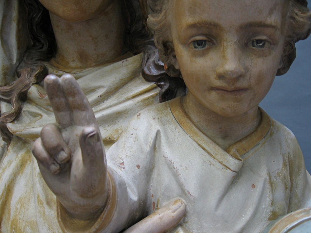 3/4 Life-Size Polychrome Terra-Cotta Madonna and Child 5