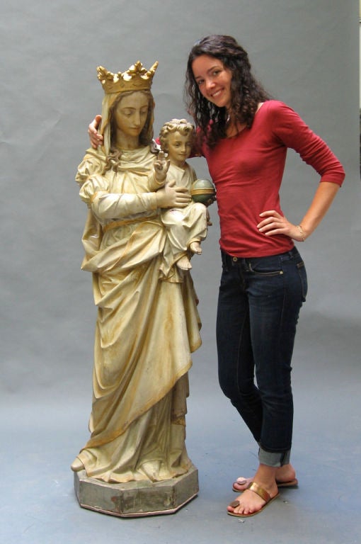 3/4 Life-Size Polychrome Terra-Cotta Madonna and Child 6