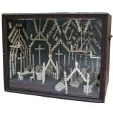 Antique Folk Art Carved Bone Diorama of Medieval Church