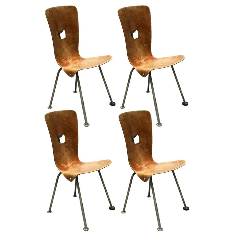 Set of Four Bent Phenolic Child's Chairs