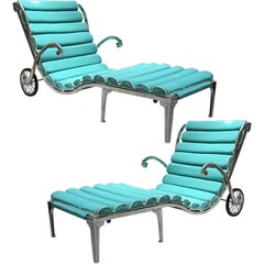 Regal Pair of Cast Aluminum Chaise Lounges