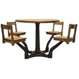 Cast Iron School Table with Swiveling Built-on Chairs