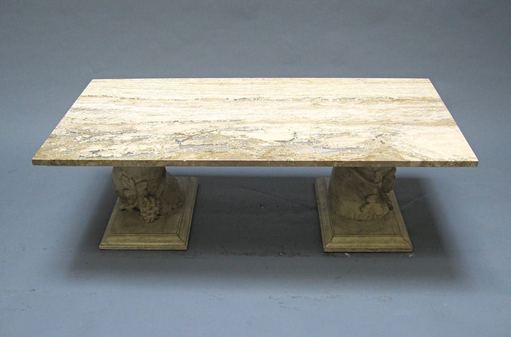 Grapevine Legged Cerused Oak and Marble Coffee Table