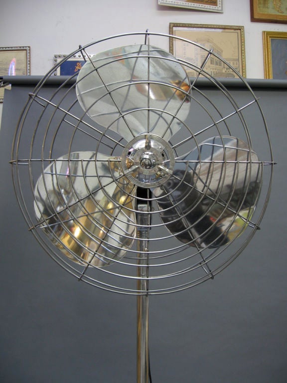 Amazing large scale fan on sturdy deco styled base.  Two speeds: gentle breeze and hurricane.  Seriously.  When on high, it'll blow over anything not bolted down.