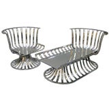 Polished Aluminum Woodard Chaise Lounge Chair and Armchair