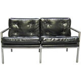 Aluminum Framed Patent Faux Leather Love Seat