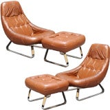 Pair of Brasilian Lounge Chairs With Ottomans