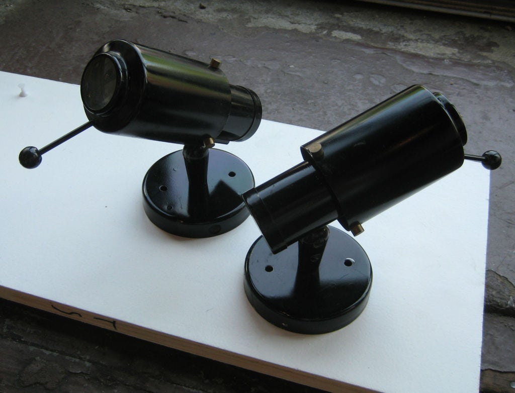 Mid-20th Century Pair of  French Black Enamel Sconces by Lita