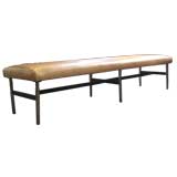 Rare Leather and Steel Bench by Laverne