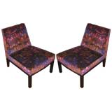 Pair Dunbar Slipper Chair in Jack Lenor Larsen Fabric