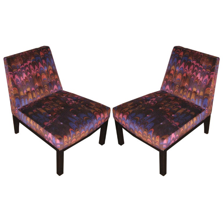 Pair Dunbar Slipper Chair in Jack Lenor Larsen Fabric