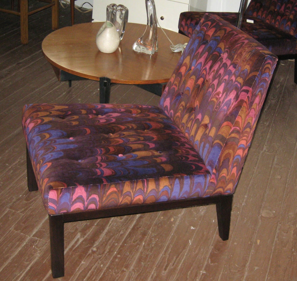 Classic Dunbar slipper chair in mint vintage Larsen 'Aurora' upholstery.