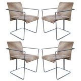 Set of 4 Italian Chromed Steel and Upholstery  Chairs