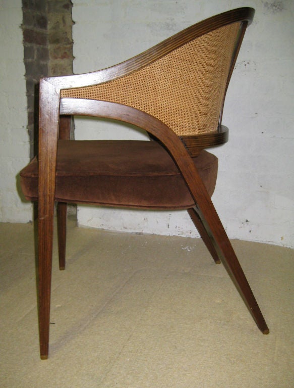 Great Edward Wormley Design in bentwood ash and cane with brass-capped feet.  In excellent original condition.