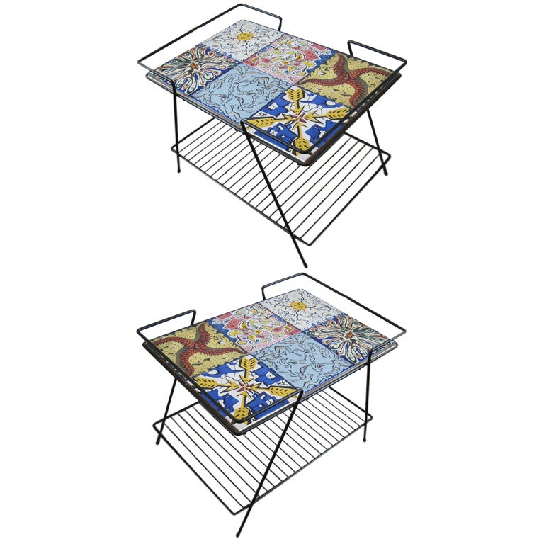 Rare Pair Salvador Dali Tile Side Tables
