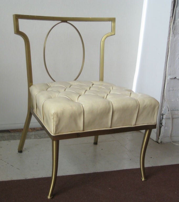 American Billy Haines Brass and Leather Slipper Chair