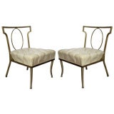 Billy Haines Brass and Leather Slipper Chair