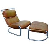 Tubular Steel and Leather Chair and Ottoman
