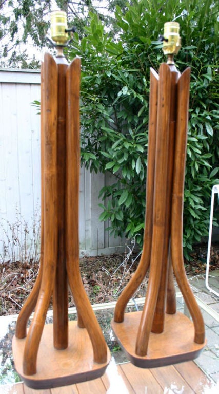 American Pair Large Bamboo Lamps For Sale
