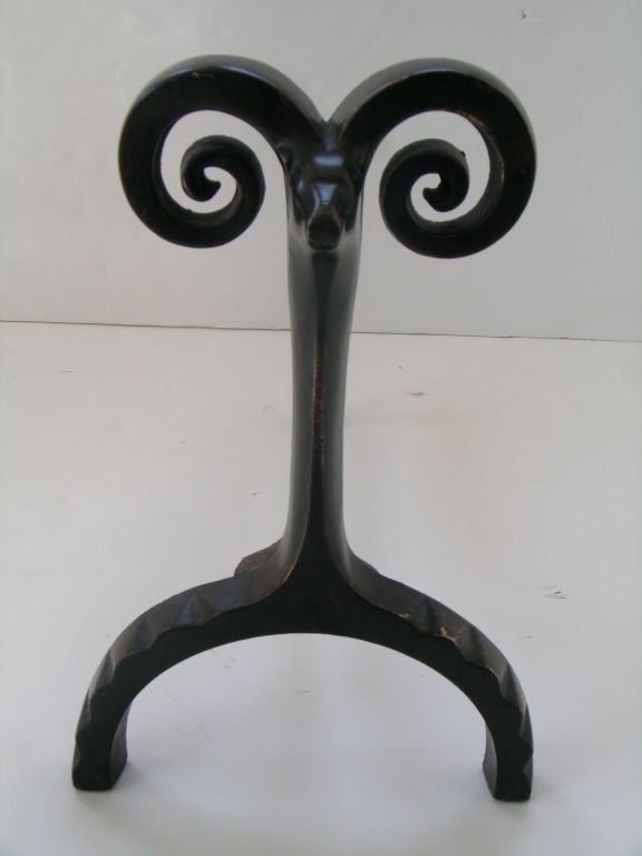 Late 20th Century Bronze Rams Head Andirons - Peter Kilham