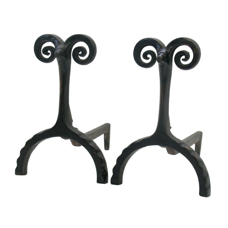 Bronze Rams Head Andirons - Peter Kilham
