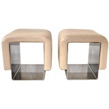 Two Small Chrome & Leather Benches