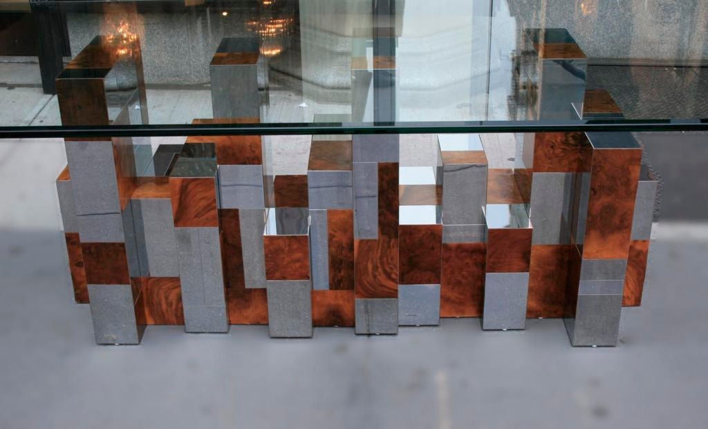 Burl and Chrome Dining Table by Paul Evans
