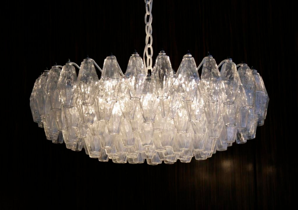 Italian Clear Disc-Shaped Polyhedral Chandelier by Carlo Scarpa For Sale