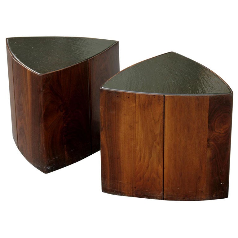 Pair of Triangular Walnut Side Tables by Phillip Lloyd Powell