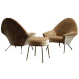 Pair of Club Chairs and Ottoman by Joseph Andre Motte