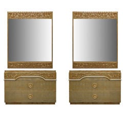 Pair of Gilt Chinoiserie Dressers and Mirrors by James Mont
