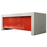 Orange Lacquered and Faux Snakeskin Console by Arthur Elrod